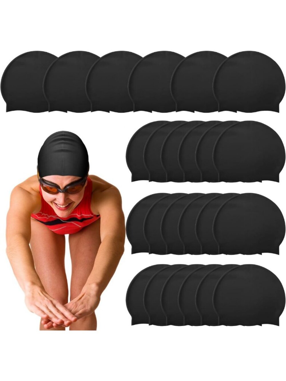 Silkfly 24/50 Pcs Silicone Swim Caps Bulk for Men Women